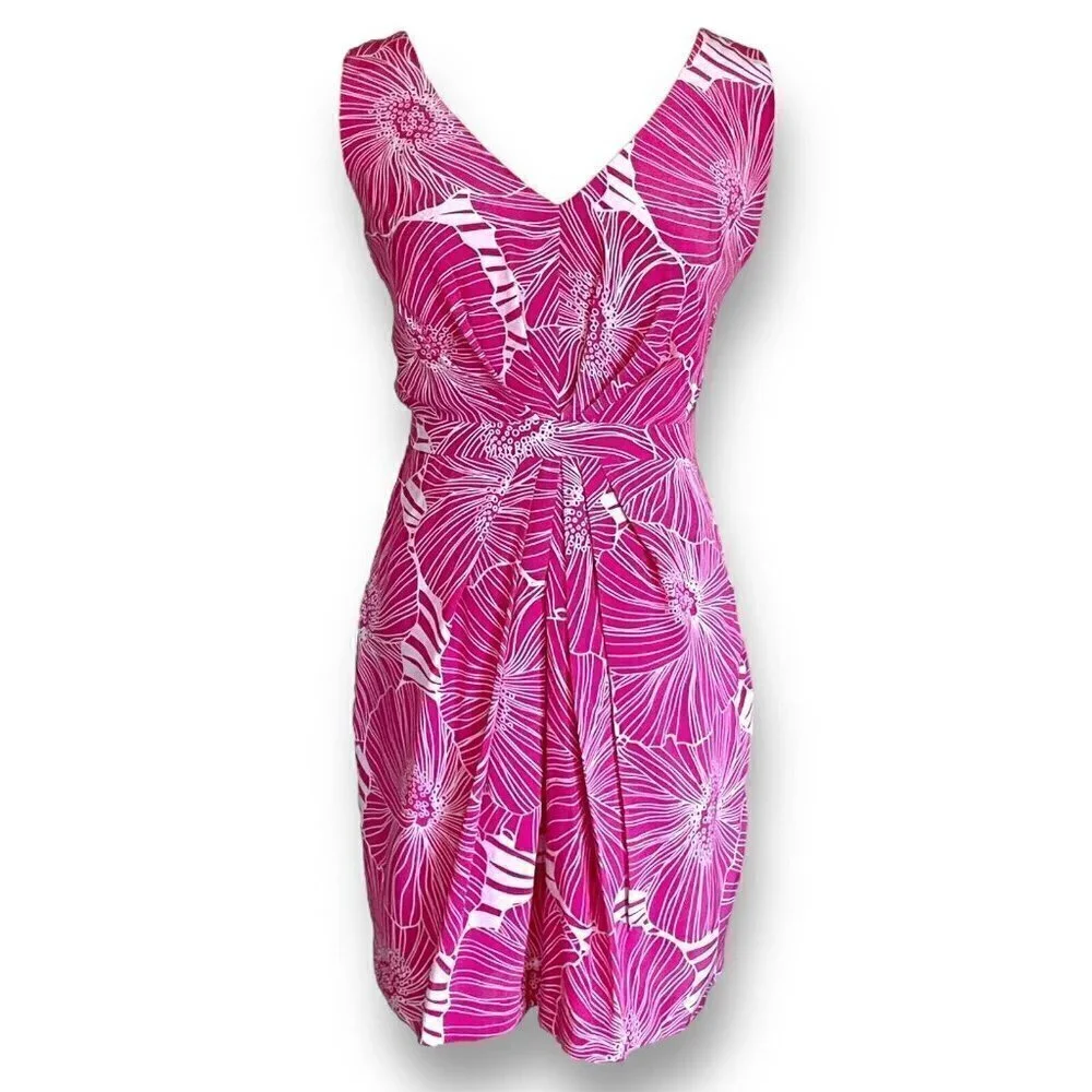 Armani Exchange Womens Pink Dress Sz 2 Floral Silk Vneck Sheath Barbiecore